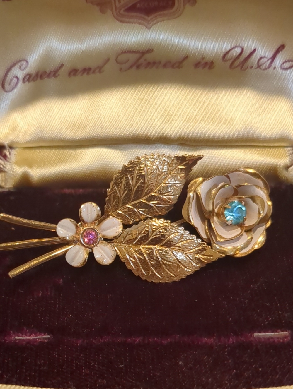 Vintage Signed Coro Gold-Tone Floral Brooch with White Enamel Flowers